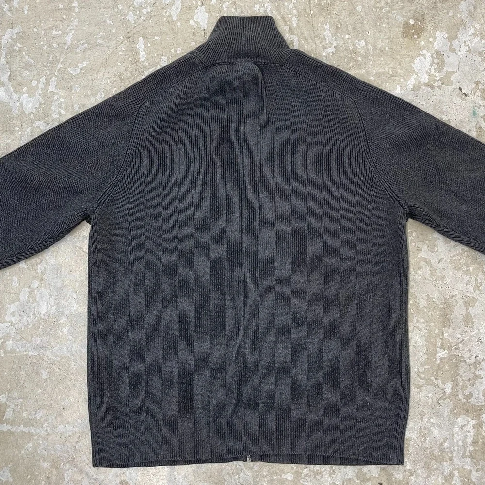 Banana Republic Sweater Mens XL Grey Full Zip Knit Mock Neck Cotton Heavy Preppy